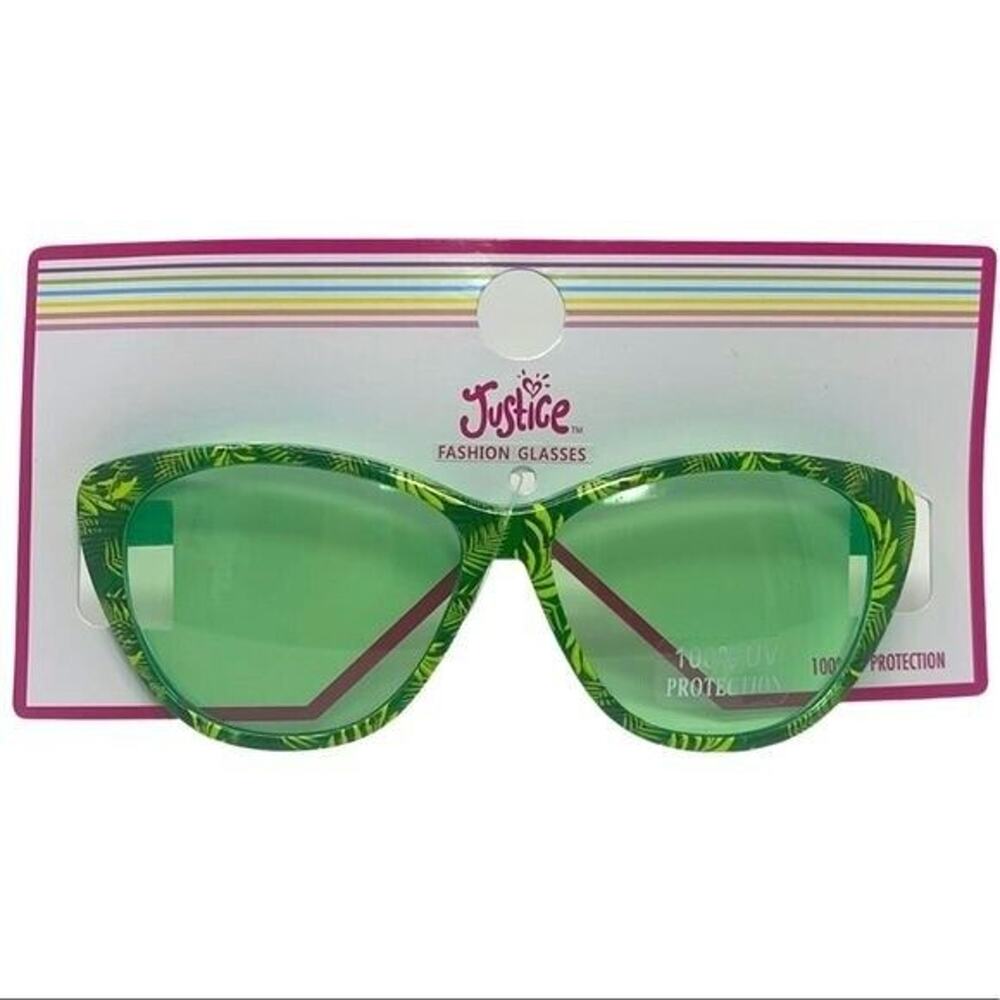 Justice Sunglasses Girls Green Lens Floral Tropical Print 100% UV Protecton NEW